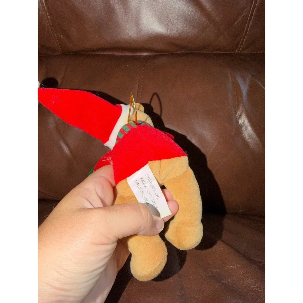 Sterling Inc Christmas Teddy Bear Plush Ornament Santa Hat Scarf Red Green Tan